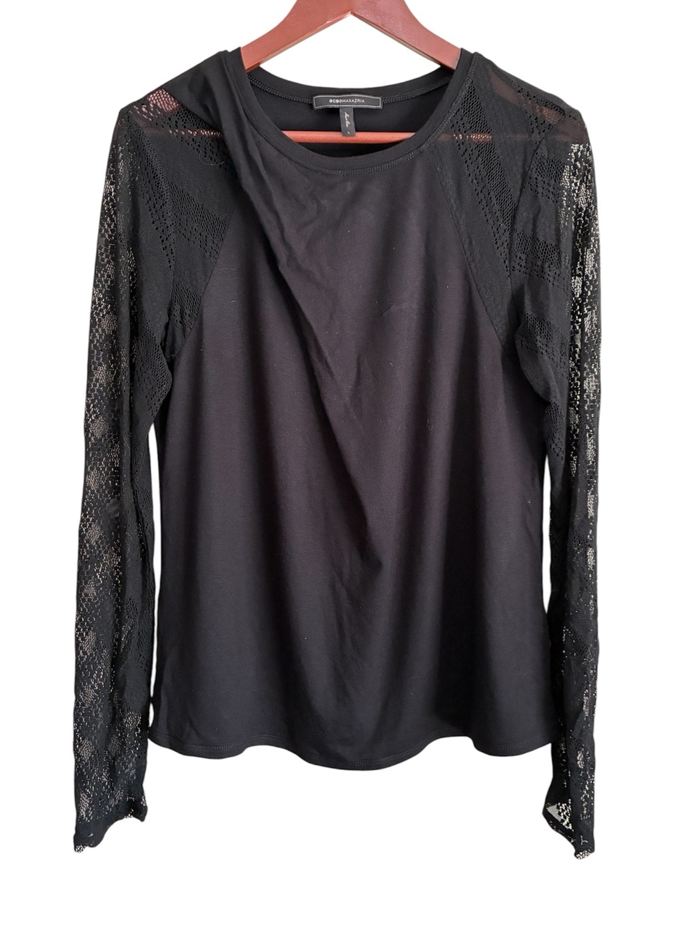 BCBGMaxAzria Women's Norma Black Long Sleeve Lace Top Size Large